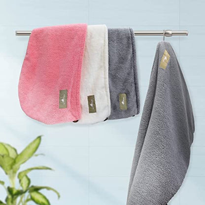 myHomeBody Hair Towel Wrap, Quick Drying Turban, Absorbent Cap – 3 Pack | Light Gray, Pink, White, Hair Turban Towel for wet hair, Ultra Soft Charcoal Fiber Cap, Towel Head Wrap for bathing - color: Light Grey, Pink, White