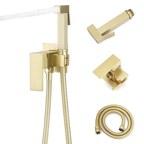 Homevacious Bidet Sprayer for Toilet Adjustable Water Pressure Square Brass | Bidet Attachment Set for Feminine Pets and Baby Diaper Washing Brushed Gold - color: Brushed Gold