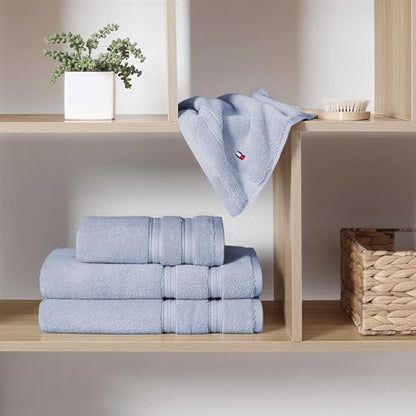 Tommy Hilfiger - Bathroom Towel Set, Ultra-Soft & Quick-Dry with Zero Twist, 600 GSM Plush Cotton Towels (Harborside Solid Light Blue, 6 Piece) - color: Harborside Solid Light Blue