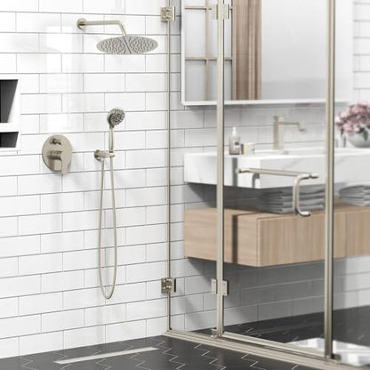 SR SUN RISE Shower Faucet - 12 Inch Multifunctional High Pressure Shower Head System with Handheld Shower Head Fixtures - Valve Included - Brushed Nickel - color: Brushed Nickel, size: 12 Inch