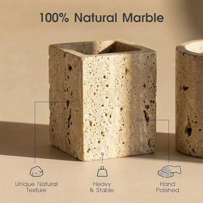 Natural Travertine Tray Heavyweight Stone Vanity Tray for Bathroom Countertop, Coffee Table & Dresser - Handcrafted Rectangular Organizer(Beige Travertine, 9.84" x 4.72" x 1.18") - color: Beige