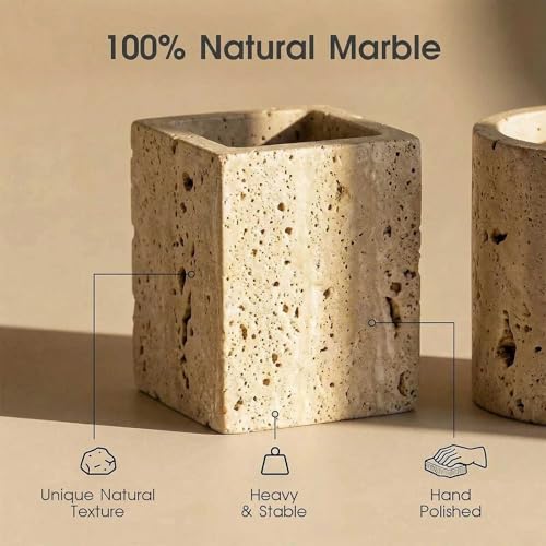 Natural Travertine Tray Heavyweight Stone Vanity Tray for Bathroom Countertop, Coffee Table & Dresser - Handcrafted Rectangular Organizer (Beige X, 12" x 8" x 1.2") - color: Beige X
