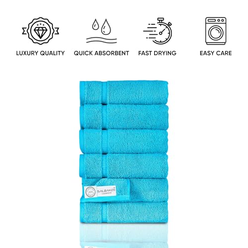SALBAKOS 6-Piece 100% Turkish Cotton Hand Towels, 16x30 inch, Aqua | Large Size Thick Super Soft Highly Absorbent, Versatile Hair Face & Hand Drying Towel, Premium Hotel Quality Made in Turkey - color: Aqua, size: 6 Hand Towels