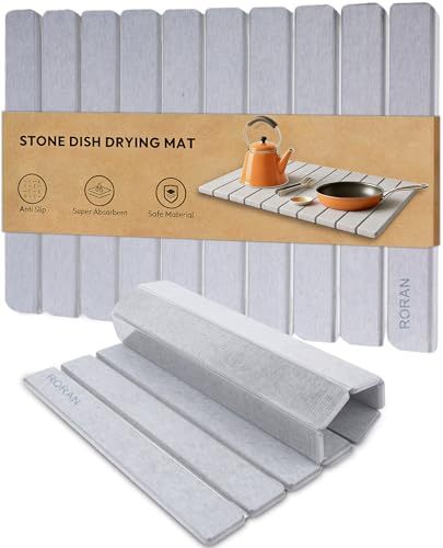 Stone Drying Mat for Kitchen Counter, 24"(L)×16"(W), Drying Matt Kitchen Counter, Quick Dry Stone Dishes Mats, Foldable Diatomaceous Earth Mat (Dove Gray) - color: Dove Gray