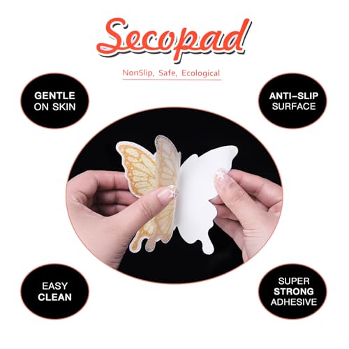 Secopad Butterfly Non Slip Bathtub Stickers with Scraper, 20PCS, Gold | Original Large Anti-Slip Treads, Comfortable PEVA Material, Strong Adhesive, Easy to Use, For Bath Tubs, Showers & Stairs - color: Gold