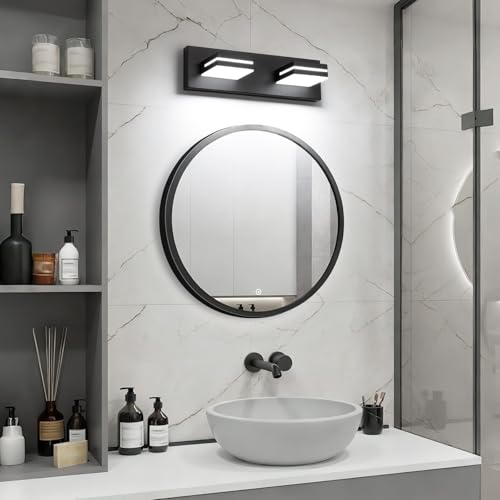 SineRise LED Modern Bathroom Vanity Light Fixtures, Modern Acrylic Bathroom Wall Lighting Fixtures Over Mirror, 2-Light, 15.5-Inch, Black, 100%-0% White - color: Black, 100%-0% White, size: 2-Light, 15.5-Inch