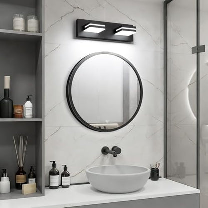 SineRise LED Modern Bathroom Vanity Light Fixtures, Modern Acrylic Bathroom Wall Lighting Fixtures Over Mirror, 2-Light, 15.5-Inch, Black, 100%-0% White - color: Black, 100%-0% White, size: 2-Light, 15.5-Inch