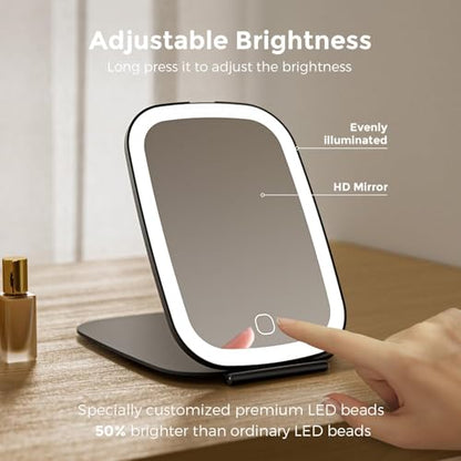 NEZZOE Rechargeable Travel Makeup Mirror with LED Light, 7x5 Inch, Black - color: 7"x5"-black