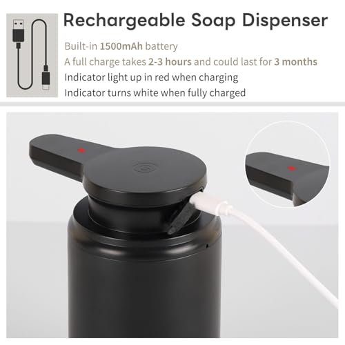 Automatic Foaming Soap Dispenser, Rechargeable Touchless Foam Hand Soap Dispenser for Bathroom, Soap Pump for Kitchen, Water-Resistant, Xmas Gift 10oz, Black - color: Black