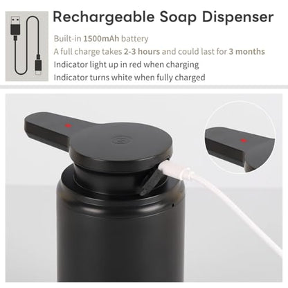 Automatic Foaming Soap Dispenser, Rechargeable Touchless Foam Hand Soap Dispenser for Bathroom, Soap Pump for Kitchen, Water-Resistant, Xmas Gift 10oz, Black - color: Black