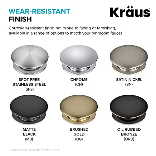 KRAUS Pop-Up Drain for Bathroom Sink Without Overflow in Spot-Free Stainless Steel, PU-10SFS - color: Spot Free Stainless Steel, size: 8 5/8 Inch