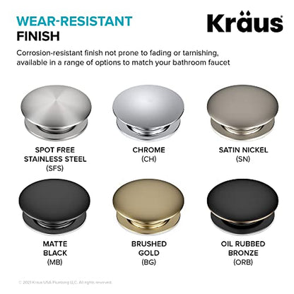 KRAUS Pop-Up Drain for Bathroom Sink Without Overflow in Spot-Free Stainless Steel, PU-10SFS - color: Spot Free Stainless Steel, size: 8 5/8 Inch