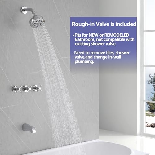 3 Handle Tub Shower Faucet Chrome Tub and Shower Trim Kit with Rough-in Valve Bathtub Shower Faucet Set with Tub Spout Wall Mounted - color: Chrome, style: Style A