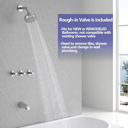 3 Handle Tub Shower Faucet Chrome Tub and Shower Trim Kit with Rough-in Valve Bathtub Shower Faucet Set with Tub Spout Wall Mounted - color: Chrome, style: Style A
