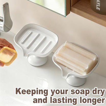 1PCS Self Draining Soap Dish with Suction Cup, Soap Holder for Shower, Bathroom, Sponge Holder for Kitchen Sink, Removable No Damage Stand Bar Soap Tray with Drain Spout Keeps Clean & Dry, White