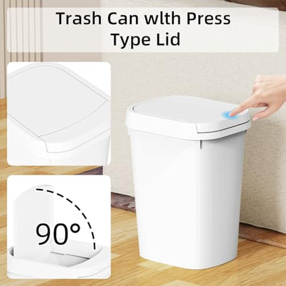 KSSKSS 3 Pack Bathroom Small Trash Can with Lid, 2.6 Gallon Slim Garbage Bin with Pop-Up Lid, 10L Plastic Wastebasket for Bedroom, Office, Kitchen, Toilet (White) - color: White-included Trash bags