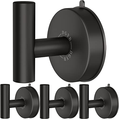 DGYB Large Suction Cup Hooks for Shower Set of 4 - Black Towel Hooks for Bathrooms - Stainless Steel Removable Wall Hooks - 15 Lb Heavy Duty Hanging - color: 4 Pack-Matte Black
