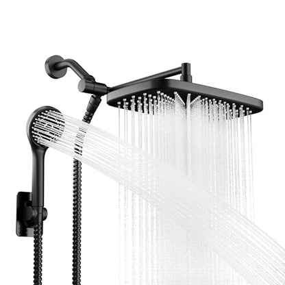 Black Rain Shower Head with Handheld Shower Head, 5 Spray Modes | High-Pressure Dual Shower Combo, Multi-Spray Handheld, 11-Inch Metal Extension Arm, Detachable Design for Easy, Flexible Use - color: Matte Black
