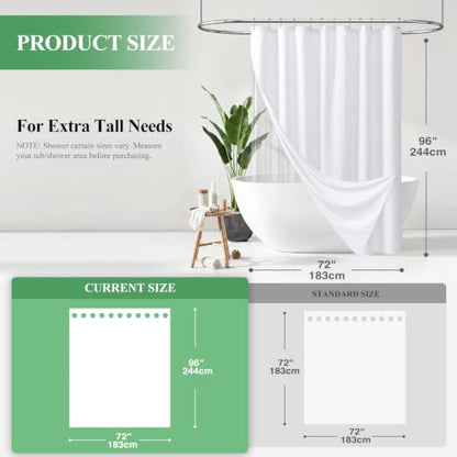 Extra Long 3 in 1 Waffle Shower Curtain Set with Liner 72x96 White | 96 Inch Extra Tall, Waterproof Clear PEVA Liner, 256GSM Heavy Duty Fabric, Hotel Luxury Shower Curtain for Bathroom, 12 Hooks - color: A White, size: 72"W x 96"L (Pack of 1)