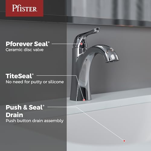 Pfister Willa Single Handle Bathroom Sink Faucet Chrome Finish with Push & Seal Drain TiteSeal Technology WaterSense EPA Compliant NSF Certified Vanity Faucet LF042MALCC - color: Polished Chrome, size: 1 Pack