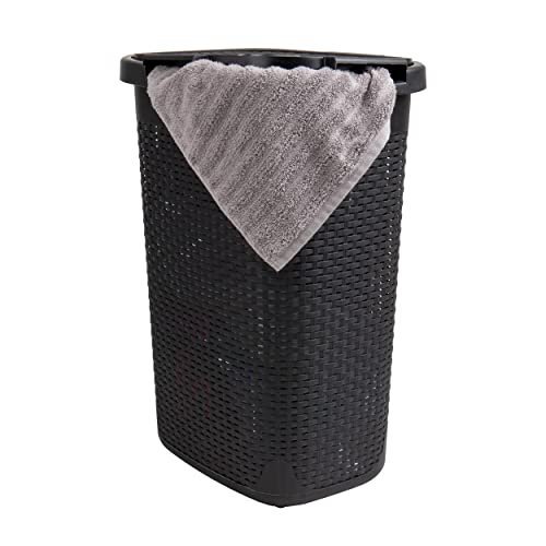 Mind Reader 60L Slim Laundry Hamper, Clothes Basket, Lid, Wicker Design, Plastic, 17.65"L x 13.75"W x 24.15"H, Black - color: Black, size: 1 Piece