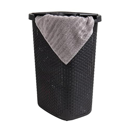 Mind Reader 60L Slim Laundry Hamper, Clothes Basket, Lid, Wicker Design, Plastic, 17.65"L x 13.75"W x 24.15"H, Black - color: Black, size: 1 Piece