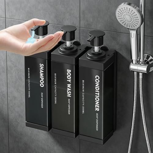 3 Chamber Wall Mount Shampoo and Conditioner Dispenser | 17oz Per Chamber Key Lock Large Pump Refillable ABS Bottle Set For Bathroom Hotel Gym RV Daily Use Black ADS-315C - color: Black, size: 3