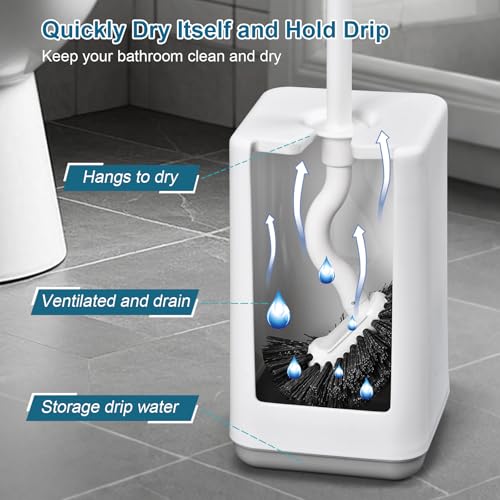 Toilet Bowl Brush and Holder Sturdy Plastic Long Handled Toilet Brushes for Bathroom with Ventilated Base Easy to Assemble for Deep Cleaning (White 1) - color: White 1