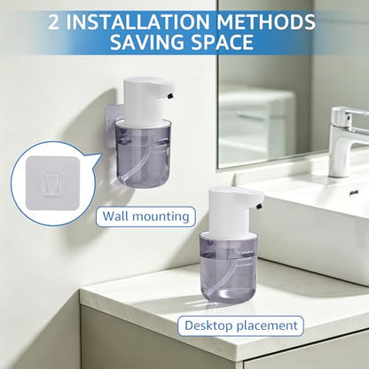 Automatic Soap Dispenser for Kitchen Sink - Wall-Mount & Countertop White | 4-Level Adjustable,13.5oz Clear Plastic IPX5 Rechargeable, Suitable for Bathroom - color: White.l