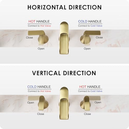 Brushed Gold Bathroom Faucet 3 Hole, 4-8 Inch Brass Widespread Waterfall Bathroom Sink Faucets with Pop Up Drain and cUPC Supply Line, 2 Handles for Vanity, Lavatory, Restroom, Apartment, Modern - color: Brushed Gold - Elegant