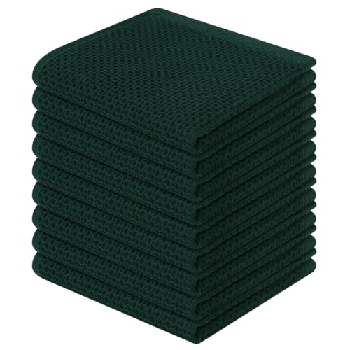 Homaxy 100% Cotton Waffle Weave Kitchen Dish Cloths, 9-Pack, Blackish Green | Ultra Soft Absorbent Dish Towels, Quick Drying Dish Rags with Hanging Loop, 12 x 12 Inches - color: Blackish Green, size: 12 x 12 - 9 Pack