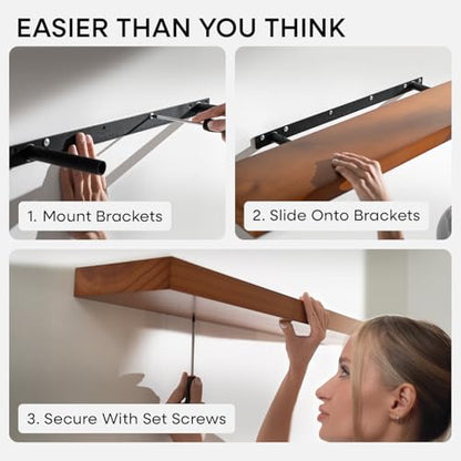 Oak Floating Shelves 42 inch Long, High End Solid Real Wood 42inch Floating Shelf for Wall Mounted, Honey Oak Wooden 42in Floating Shelves, Heavy Duty Bracket, 42 X 6.5 X 1.75 in, Set of 2 - color: Honey Oak - Warm Amber Tone, size: 42 inch