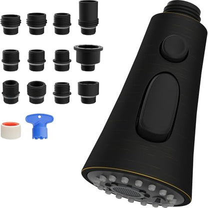 Hibbent 3-Function Pull Down Kitchen Faucet Head Replacement with 12 Adapters, NSF/ANSI/CAN 61 & CUPC Certified Sink Spray Nozzle, Compatible with Moen, Delta, Kohler Faucets, Oil-Rubbed Bronzed - color: Oil Rubbed Bronze