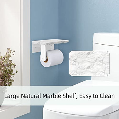 Gypie Toilet Paper Holder with Marble Shelf, Wall Mounted White | Stainless Steel, Tissue Roll Paper Holder Dispenser for Bathroom Washroom - color: White