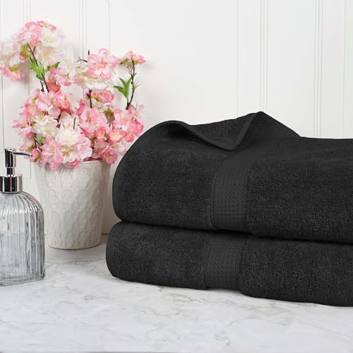SUPERIOR Egyptian Cotton Pile Heavyweight Bath Sheet, 2 Piece Set, Black | Highly Absorbent, Ultra Soft Luxury 800 GSM Towel Set for Bathroom, Shower, Hotel Essentials Oversize Plush Madeline Towels - color: Black, size: Bath Sheet 2-Pack
