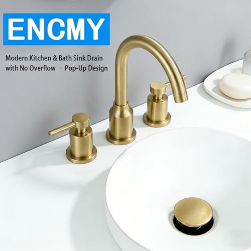 Bathroom Sink Drain Without Overflow- Brushed Gold Pop up Drain for Bathroom Vanity Vessel Sink Drain Stopper - Anti-clog Pop-up Plastic Drain with Hair Catcher Strainer - color: Brushed Gold