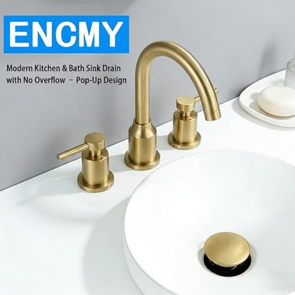 Bathroom Sink Drain Without Overflow- Brushed Gold Pop up Drain for Bathroom Vanity Vessel Sink Drain Stopper - Anti-clog Pop-up Plastic Drain with Hair Catcher Strainer - color: Brushed Gold
