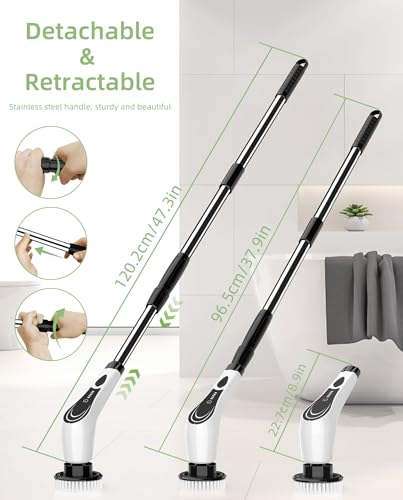 Cordless Electric Spin Scrubber, 8-in-1 Bathroom Cleaner | Bathroom scrubber, LED display, dual speeds, IPX7 waterproof, interchangeable heads for grout, tub, shower, wet-dry vacuum - size: 8heads