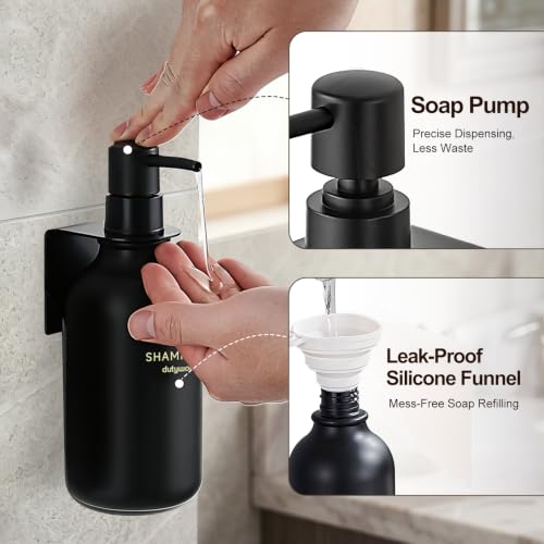 Shampoo and Conditioner Dispenser Set of 3, Matte Black | 16.9 oz Refillable Bottles, No-Drill Wall Mount, Includes 27 Labels, For Bathrooms, Hotels and Airbnbs - color: Matte Black Bottle + Black Pump