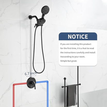 Taplong Dual Shower Head Combo with Valve 7 Mode Handheld Matte Black | Enjoy 7-Setting Rain Showerhead and 7-Setting Hand Held Shower Separately or Together,2 in 1 Showerhead Shower System