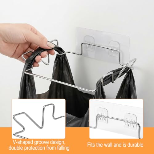 Trash Bag Holder, Stainless Steel Portable Garbage Bag Holder for Kitchen Cabinet Door, Small Under Sink Garbage Can, Space Saving Bag Hanger for Home Laundry Bathroom