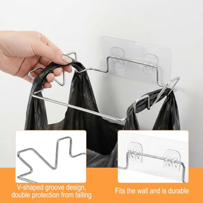 Trash Bag Holder, Stainless Steel Portable Garbage Bag Holder for Kitchen Cabinet Door, Small Under Sink Garbage Can, Space Saving Bag Hanger for Home Laundry Bathroom