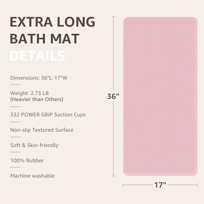 OTHWAY Bathtub Mat Non Slip, Extra Long Rubber Bath Mat for Tub, Machine Washable Shower Anti Slip Mat with 332 Strong Suction Cups (Pink, 36" x 17") - color: Pink, size: 36" x 17" (Rectangular)
