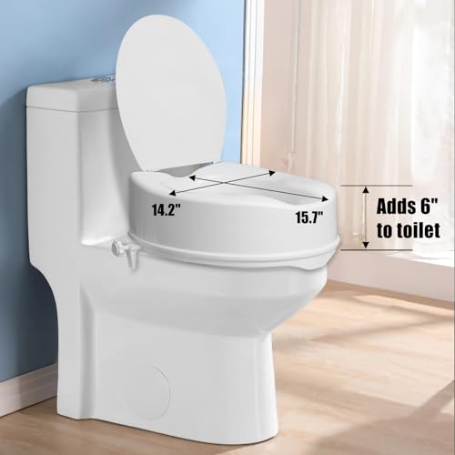 Raised Toilet Seat with Lid for Elderly, 6" High Toilet Seat for Elongated or Standard Commode, Raised Toilet Seat for Seniors, Handicap Toilet Seat Riser with Cover - size: 6"