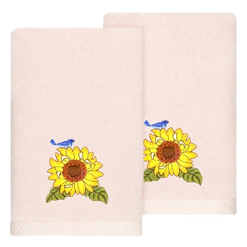Jubilant 2-Piece Fingertip Towel Set, Artistic Flower Embroidery, Luxurious Turkish Cotton, Absorbent & Stylish, Unique Bathroom Accessory, 2 Fingertip Towels, Blush - color: Blush, size: 2 Pcs Fingertip Towel