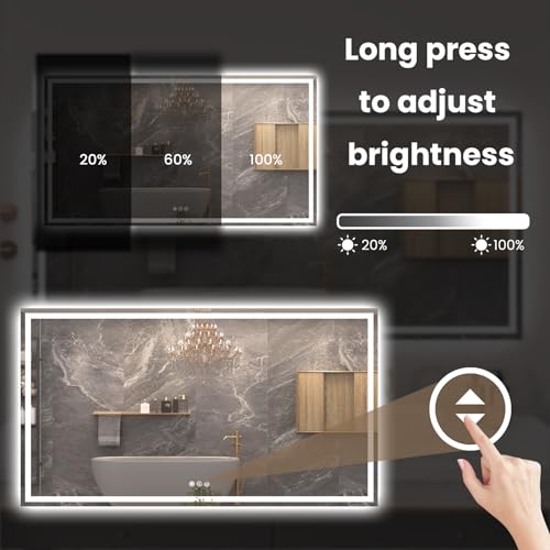Snowdool 72 x 36 in LED Bathroom Mirror, Front and Backlit, Anti-Fog | Front and Backlit, 3 Color Temperatures, Anti-Fog, Tempered Glass - size: 36"L x 72"W