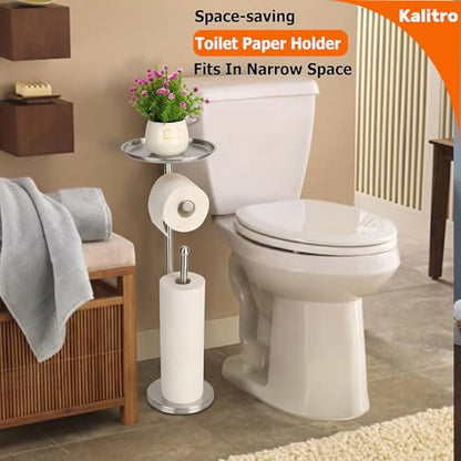 Kalitro Toilet Paper Holder Freestanding with Big Shelf, 4 Rolls Reserve Paper Holder Stand, Modern Paper Roll Holder with Storage Space for Phones (Brushed Nickel) - color: Brushed Nickel