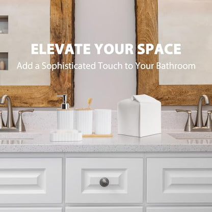 Bathroom Accessory Set, 10 Piece White Bathroom Set Complete | Includes Trash Can, Soap Dispenser, Toothbrush Holder, Soap Holder, Tumbler, Toilet Brush, Tray, Qtip Holders, Tissue Cover - color: White