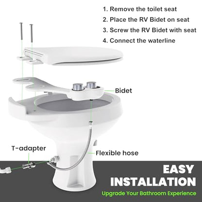 RV Bidet Toilet Seat Attachment, RV Bidet for Camper Toilet with Dual Nozzles, Self/Rear/Front Cleaning, Non-Electric, Adjustable Water Pressure, Fresh Water (Chrome Knob) - color: Chrome