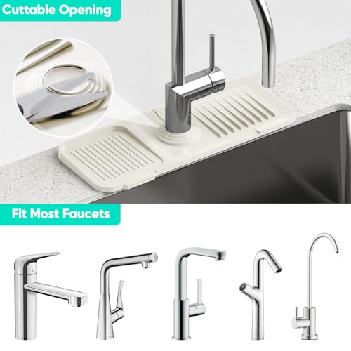 14.6 inch Faucet Mat for Kitchen Sink [5°Slope Fast Self-draining] Faucet Mat Kitchen Sink Splash Guard Silicone Sink Splash Guard Kitchen Sink Area Tidy Splash Faucet Guard Draining Mat-Beige - color: Beige, size: 14.6" x 5.5"